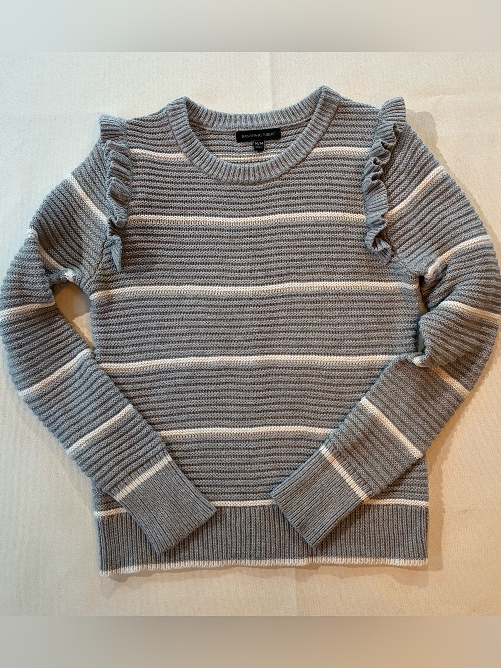 Banana Republic Ruffle Shoulder Striped Ribbed Knit Sweater M
